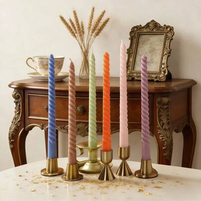 4支欧式螺旋锥形蜡烛，长11.81英寸，家居装饰香氛蜡烛，多色长蜡烛，纤细香氛蜡烛，无烟大豆蜡烛，家居装饰蜡烛套装，婚礼装饰，香氛礼品，室内外皆宜，停电时可用作应急照明，不滴蜡螺旋装饰蜡烛，适用于婚礼、教堂、节日、生日派对和各种派对装饰。