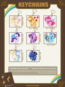 Móc khóa acrylic 2D MLP, Apple Jack, Pinkie Pie, Fluttershy, Rarity, Twilight Sparkle, Prons Tenetle, Rainbow Dash, Công chúa Celestia, Công chúa Luna, Trang trí móc khóa túi xách/xe hơi, Phụ kiện ba lô, Móc khóa các nhân vật kinh điển, Móc khóa acrylic hai mặt, Thích hợp làm quà tặng cho gia đình, bạn bè và người hâm mộ. - Ép màng hai mặt đòi hỏi phải bóc lớp màng bằng tay. - Xem 2