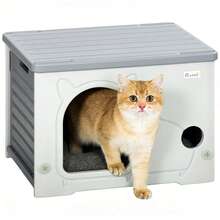 PawHut Cat House Stackable Cat Bed For Indoor Outdoor Grey - one-size - View 2