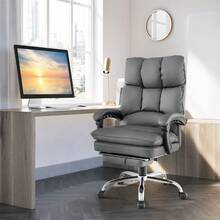 COSTWAY Ergonomic Adjustable High Back Rolling Computer Chair With Retractable Footrest, Grey - A - View 1
