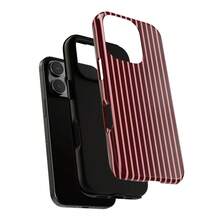 Funda de teléfono de doble capa con elemento a rayas burdeos - Compatible con iPhone 17, 16, 15, 14, 13, 12, 11 Pro Max, Pro, Plus, Mini - Burdeos - Ver 4