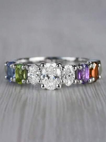 1枚时尚立方氧化锆戒指，女士婚礼订婚派对珠宝情人节礼物