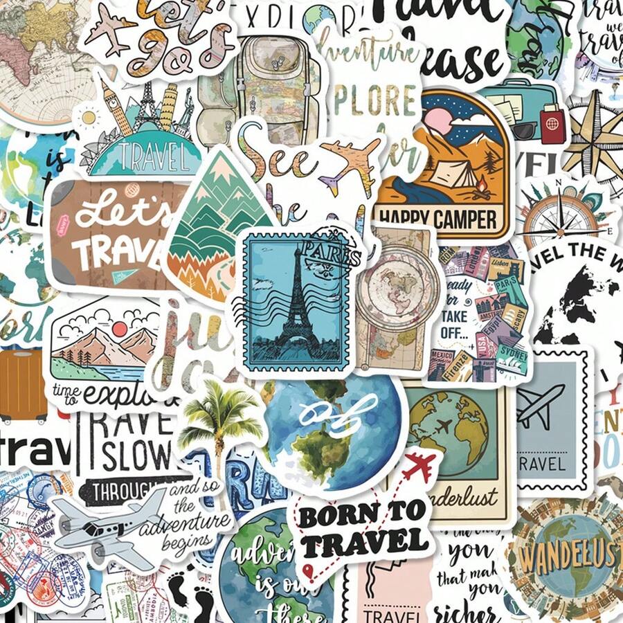 50张世界旅行卡通涂鸦贴纸，防水DIY贴纸，适用于手机、杯子、行李箱、剪贴簿等文具用品，趣味贴纸，Kindle适用 - 50PCS - 查看 1