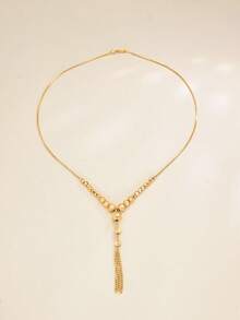 Lightweight Luxury Geometric & Textured Bead Combination Necklace, Suitable For Daily Commute And Party Occasions - Yellow Gold - View 4