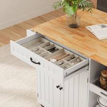 Asofer Rolling Kitchen Island Cart ,With Drawers And Folding Drop Shelf, Waterproof Tabletop And 5 Wheels With Brakes Wheels, Interal Adjustable Shelf And Towel Rack,Large Storage Cabinet - 白色 - 查看 9