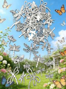 20/40/80/100/150/200 件/包混合蝴蝶、蜻蜓、蜜蜂昆虫饰品，用于 DIY 珠宝制作 - 项链和手链的配件和装饰品 - 銀色 - 查看 8