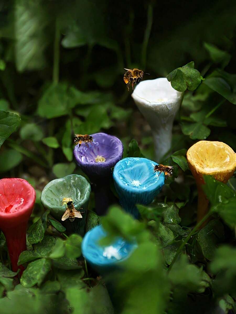 6pcs Colorful Bee Waterer Set, Resin Insect Drinking Cup, Attract And Nourish Bees, Suitable For Gardening And Urban Farming, Bee Keeping And Care Tools, Flower Bee Waterer - Multiple Styles - View 1