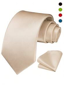 1 Bộ cà vạt nam sọc màu sâm panh 3,15 inch & khăn bỏ túi, cà vạt chú rể dự tiệc cưới - Rượu sâm banh - Xem 9