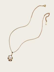 1件镀金不锈钢立方氧化锆仿珍珠装饰圆形吊坠项链，时尚简约复古百搭，适合女性休闲、工作、聚会和节日佩戴。 - 金黃色 - 查看 2