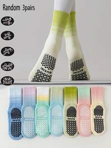 1/3/5/7 Pairs Women Professional Yoga Socks, Ombre Yoga Socks, Long Tube Socks Suitable For Pilates, Jumping Rope, Fitness, Running, Yoga, Gift Use, Silicone Non-Slip Bottom Socks - Multicolor - View 9