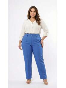 Plus Size Tailored Dress Pants - Blue - View 5