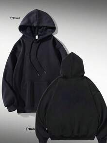 Solid Color Sweatshirt Men's Hoodie Women's Simple Casual Solid Color Pullover Hooded Long Sleeve Hoodie With Drawstring Oversize Fall Clothes Winter Clothes Lover's Gift Valentine's Day Gift - màu đen - Xem 1