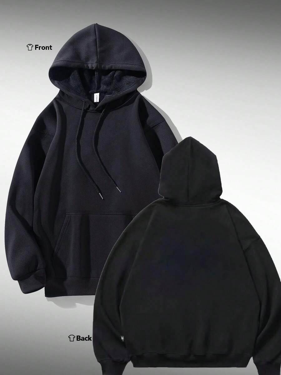 Solid Color Sweatshirt Men's Hoodie Women's Simple Casual Solid Color Pullover Hooded Long Sleeve Hoodie With Drawstring Oversize Fall Clothes Winter Clothes Lover's Gift Valentine's Day Gift - màu đen - Xem 1