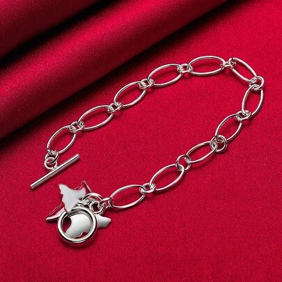 Pulsera con colgante de mariposa plateada de plata de ley 925 para mujer, joyería de moda para boda, compromiso y fiesta