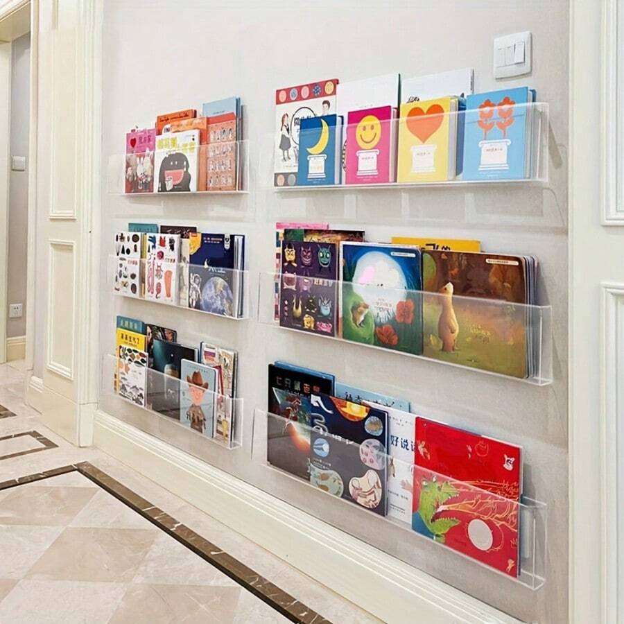 1 Peça Estante de Armazenamento de Livros Montada na Parede, Prateleira de Exibição Transparente com Bottom Adesivo para Organização de Sala de Aula, Escritório, Quarto, Escrivaninha, Solução de Armazenamento e Exibição de Livros, Decoração para Casa