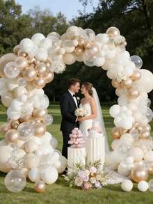 119PCS Sand White Champagne Gold Balloon Garland Arch Kit, Beige Champagne Gold Clear Wedding Balloons For Wedding Decor, Engagement Bridal Shower, Birthday, Anniversary Babyshower Balloon Arch, Elegant Gender Reveal Supplies - View 8