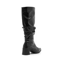 Stessy Shoes Women's Over-The-Knee Slouchy Wrinkled Boot, High Shaft, Stretch, Medium Heel, Pleated, Comfortable, Pointed Toe, Original Winter Fashion - 黑色 - 查看 4