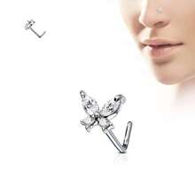 Stainless Steel L-Shaped Nose Piercing With Cubic Zirconia. - 1 cái màu vàng, 1# Hoa cỡ L - Xem 5
