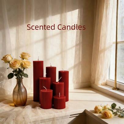 1支勃艮第圆柱形香氛蜡烛，无烟大豆蜡烛，条纹圆柱形蜡烛，装饰蜡烛套装，适合家居装饰、节日装饰、节日礼物、送给朋友的礼物、送给女士的礼物、冬季礼物、婚礼装饰、结婚礼物，非常适合浪漫烛光晚餐、瑜伽、冥想和营造浪漫氛围。