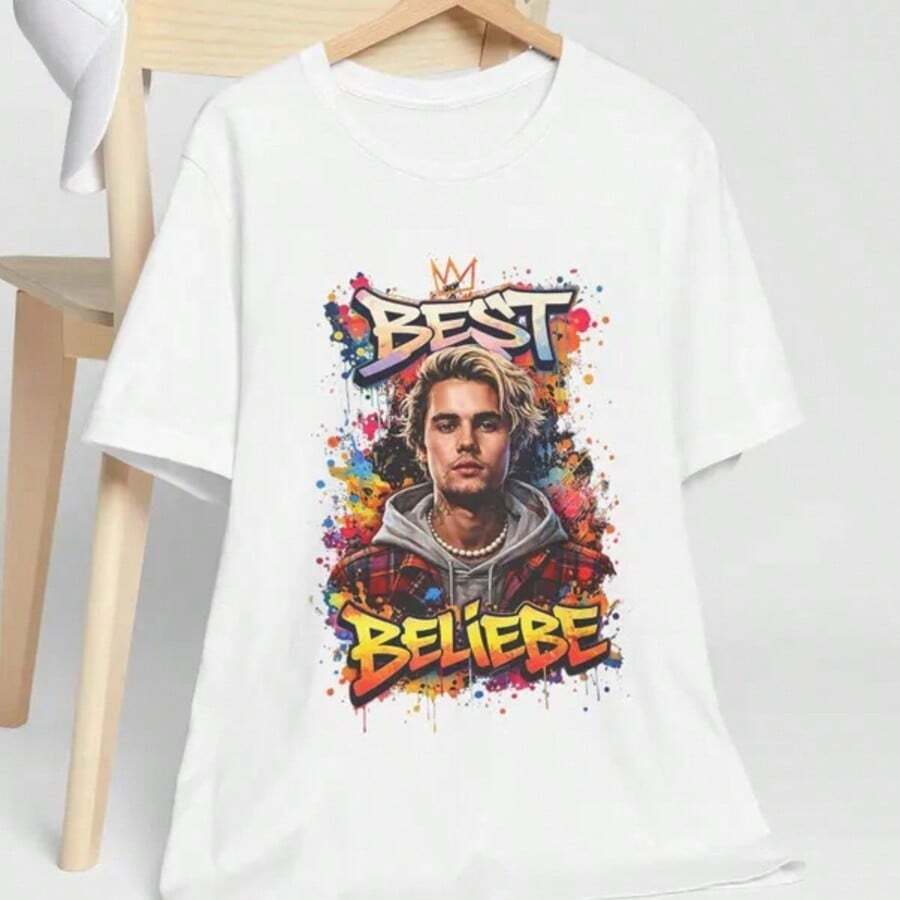 Best Beliebe T-Shirt Pop Music Fan Tee Street Art Style Unisex Bella Canvas - 白色 - 查看 1
