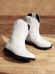 1 Pair Classic Embroidered Fashion All Season Children Boots, Toddler Little Boys Girls Cowboy Boots,Everyday And Vacation Wear, Low Heel Mid-Calf Girls Boots - trắng - Xem 9