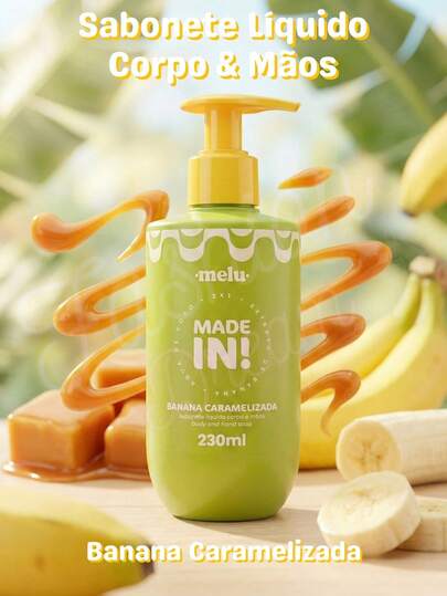 Sabonete Líquido Corpo e Mãos Banana Caramelizada Made In! 230ml - Melu by Ruby Rose