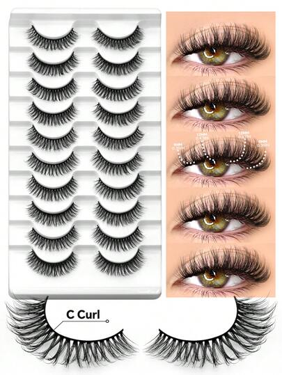 GROINNEYA 10 Pairs Soft Criss-Cross Lashes Fluffy Volume Faux Mink Eyelashes Thick Wispy Full Strip Lashes Natural Look Cat Eye Lashes Classic Comfortable Eyelashes,Applicable To Dating&Sunscreen Eyelashes Lashes