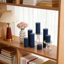 1pc Vintage Style Deep Blue Cylindrical Scented Candle - 1.97" Diameter | Suitable For Meditation And Lighting | Decorative Candle Set | Photography Prop | For Home Decor, Indoor/Outdoor Use, Patio And Office Desk | Fragrant Candle - Dark Blue - View 6