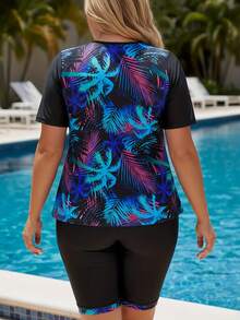 Plus Size Women's Swimsuit With Cute Floral Print, Flattering And Slimming - 彩色 - 查看 2