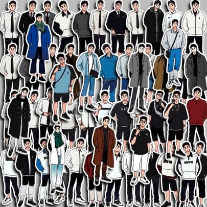 50 Pcs Summer Boy Cartoon Character Stickers - Waterproof Decor For Journals, Luggage, Phones, Tablets & Devices