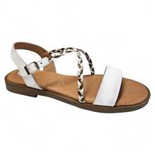 Marila Damen-Sandalen aus flachem Leder, weiß, gepolsterte Lederinnensohle, Schnallenverschluss, leichte Sohle, Lieferung innerhalb von 24/48 Stunden - Weiss - Übersicht 2