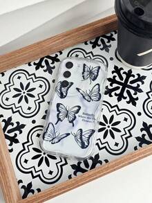 1个黑色蝴蝶飞舞极简创意透明昆虫彩绘手机壳，透明3D波浪边全包防摔，兼容三星/Spark/Go/Camon/Smart/Pop/Pro/Hot/Note/RENO/90/Lite - 彩色 - 查看 3