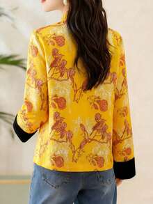 Chinese New Year Short Jacket, Women's Frog Button Cheongsam Style Short Blazer, Lightweight, Cultural, Fashionable, Suitable For Spring/Autumn, Daily Office Wear - Yellow - View 4