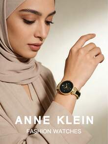 Anne Klein 女士时尚不锈钢伸缩表带圆形表盘纤薄手镯手表 - 黑色 - 查看 4