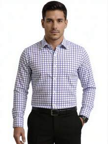 Rand paul Long-Sleeved Plaid Dress Shirt, Casual, Good Quality, Slim Fit With Elastane. - Purple - View 5