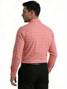 Rand paul Men's Long-Sleeved Dress Shirt, Casual, Good Quality, Slim Fit With Elastane - 玫紅色 - 查看 4