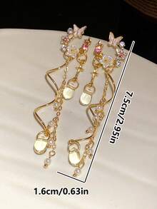 2pcs Butterfly Earrings, Green Butterfly Tassel Pendant Earrings, Sweet & Fashionable, Suitable For Women's Daily Wear, Vacation, Party - Pink - View 10