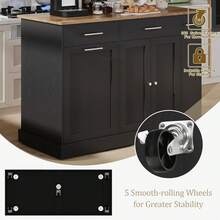 Kitchen Island With Storage On Wheels, Rolling Kitchen Island With Trash Can, Spice Rack & Towel Rack, Movable Island Table For Kitchen, White/ Black/ Black & Marble/ Grey & Marble/ Blue/ Mint Green/ Olive Green - Black - View 4