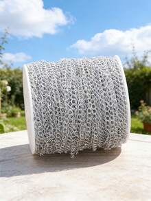 1/3/5/10/100m Cadena de acero inoxidable plateado pulido, adecuada para hacer accesorios de joyería DIY (1/3/5/10m, sin enrollar) 100m enrollada - Plateado - Ver 6