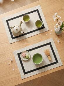 1pc/2pcs/4pcs Simple Style Polyester-Linen Blend Tabletop Placemats, Rectangular Or Square, Suitable For Kitchen, Dining Table, Home Decor, Holiday, Party, Wedding Decorations, Indoor And Outdoor, Picnic Mats - Beige - View 2