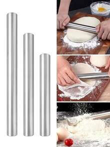 1pc Stainless Steel Rolling Pin, Baking Tool, Non-Stick Dough Roller For Baking Gummies, Pizza, Pies, Pastries, Noodles, Dough, Cookie, Kitchen Gadget - View 7