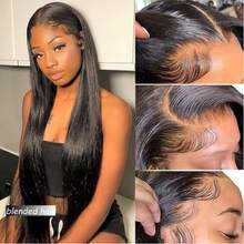 180% Density 8-36Inch 13x4 Lace Front Wigs Human Blended Hair Straight Wigs For Women 12A Pre Plucked HD Lace Frontal Wig With Baby Hair Natural Black - Natural & Black - View 5