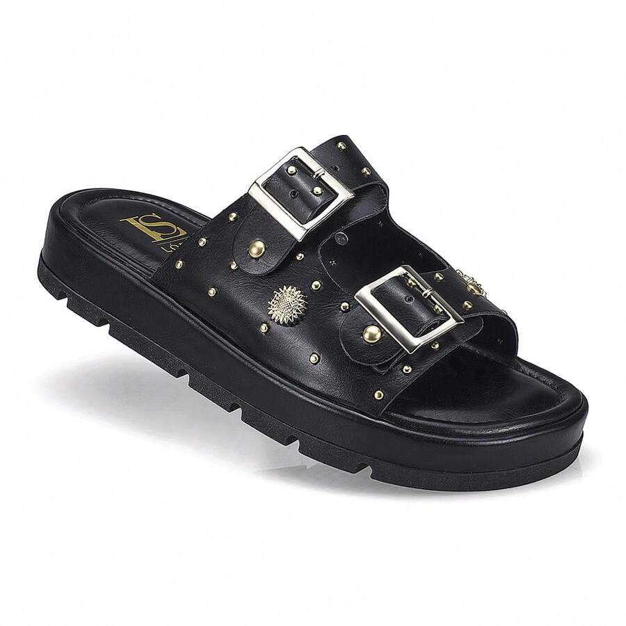 Women's Sandal, Flat Shoe, Rhinestone Papete, Fashionable, Comfortable, 052-040 - 黑色 - 查看 1