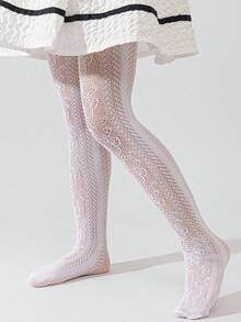 1件女童蕾丝连裤袜，白色花卉网眼过膝袜，儿童打底裤，公主风透气蕾丝紧身裤，可搭配裙子，时尚女童紧身裤，幼儿打底裤，适合大龄儿童的紧身裤。 - 彩色 - 查看 2