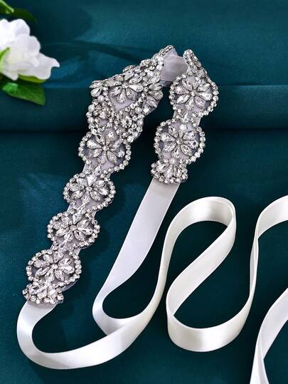 1 pieza Cinturón de cintura con incrustaciones de strass y perlas falsas, decorador de vestido versátil, faja de boda nupcial, regalo de cinturón de satén para dama de honor