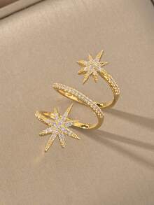 18K Gold-Tone Multi-Layer Linked Rings, Elegant Luxury Rings Suitable For Daily Wear, Dates, Parties And Gifts - Gold - View 3
