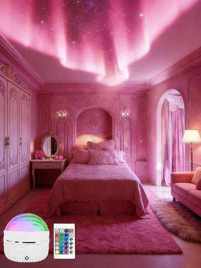 1个LED极光投影灯 - 北极光效果，遥控变色灯光秀，适用于卧室、客厅、办公室和派对装饰，是青少年的完美礼物 | USB供电照明装饰