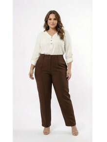 Plus Size Tailored Dress Pants - Marrón Chocolate - Ver 6