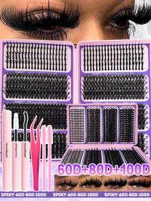 Eimny 760pcs Spikes+60D+80D+100D Large Capacity Eyelash Book 3D Super Fluffy Soft Comfortable High-Quality DIY Eyelash Clusters Russian Lash Extensions Kit Spikes Lash Individuals 3D Volume Eyelash Clusters D-Curly Lash Clusters Kit 10-18MM DIY Eyelash Extensions,7 Styles Lash Clusters Spike Lashes Individual Lash Clusters At Home - 彩色 - 查看 2