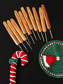 11pcs/Pack Carbonized Bamboo Handle Crochet Hooks, 0.5mm-3.0mm, Suitable For Braiding, Dreadlocks, Beading - Carbide-tipped Hooks - View 7